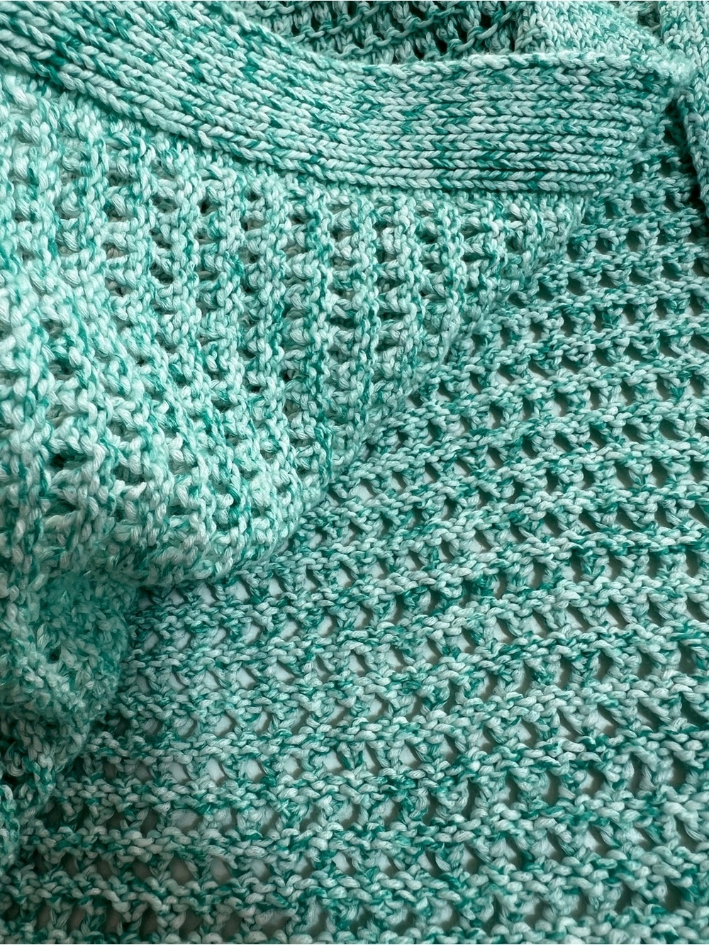 J Jill Cotton Crochet Cardigan Mint Green Open Knit Beach Cover Up Size M - Picture 7 of 13